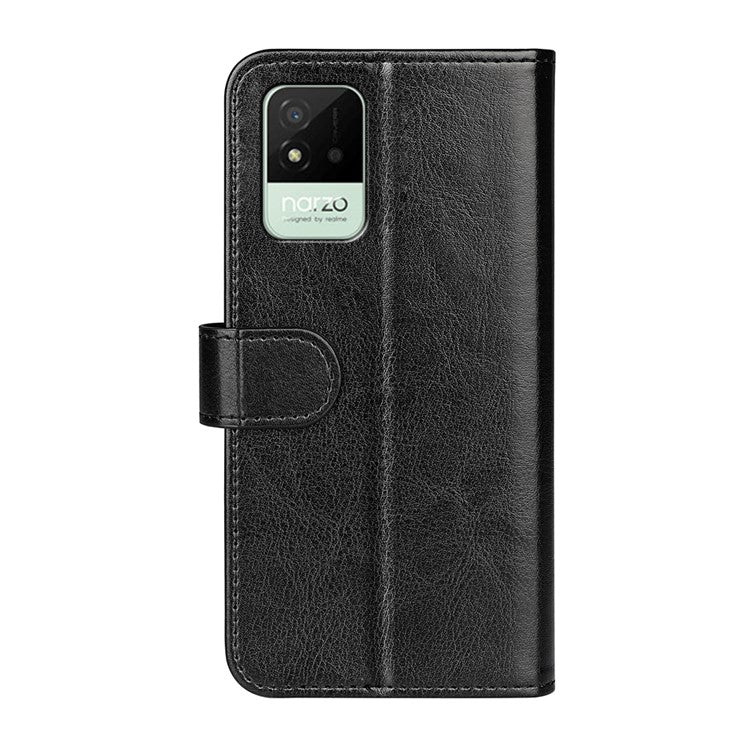 Crazy Horse Texture PU Leather Magnetic Flip Cover Wallet Stand Business Elegant Case for Realme Narzo 50A - Black