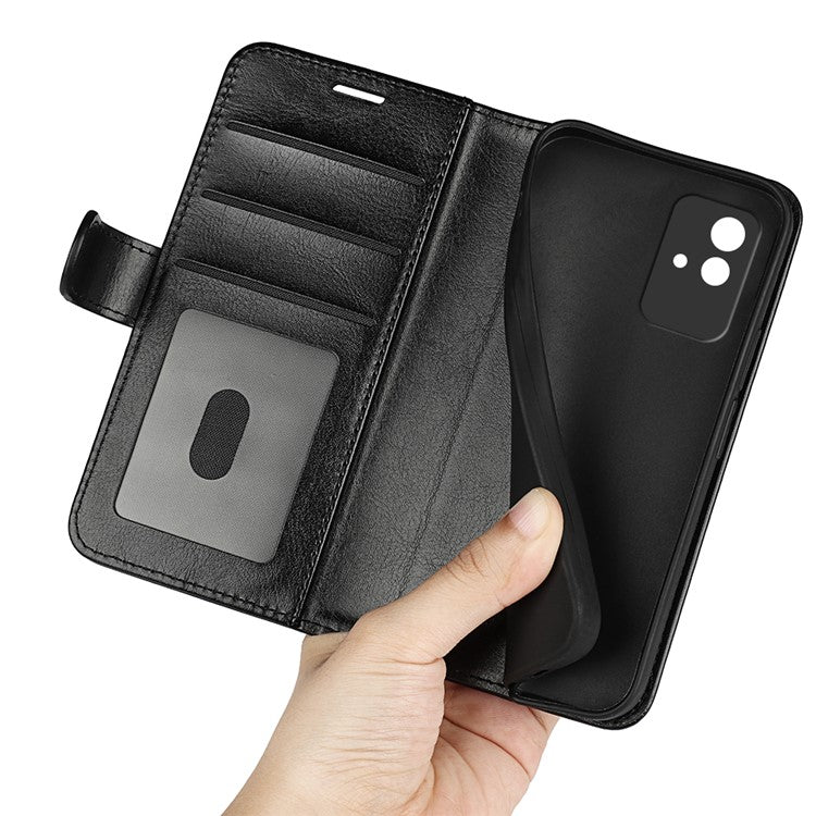 Crazy Horse Texture PU Leather Magnetic Flip Cover Wallet Stand Business Elegant Case for Realme Narzo 50A - Black