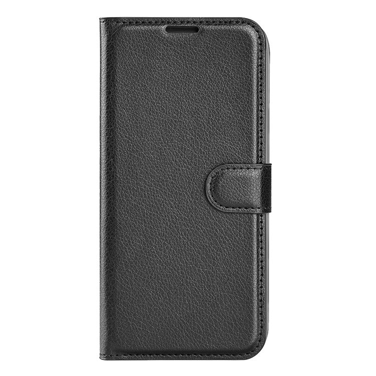 Litchi Texture PU Leather Wallet Case Stand Flip Magnetic Protective Cover for Realme Narzo 50A - Black