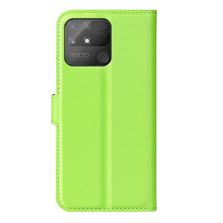 Litchi Texture PU Leather Wallet Case Stand Flip Magnetic Protective Cover for Realme Narzo 50A - Green