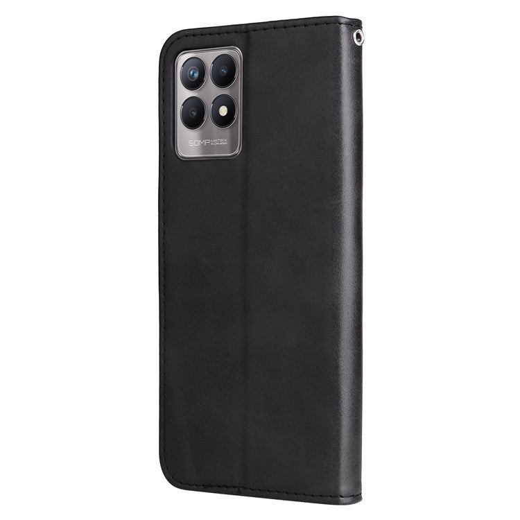 Folio Flip PU Leather Phone Case Zipper Pocket Design Wallet Drop-Resistant Case with Stand for Realme 8i/Narzo 50 4G - Black