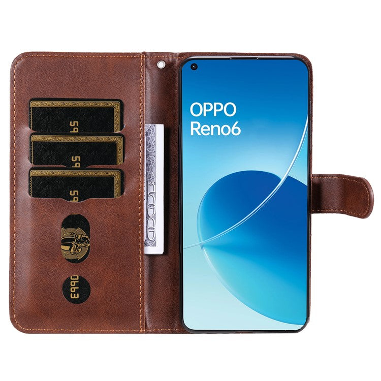 PU Leather Phone Case Zipper Pocket Design Wallet Stand Anti-Collision Phone Case for Oppo Reno6 4G - Brown