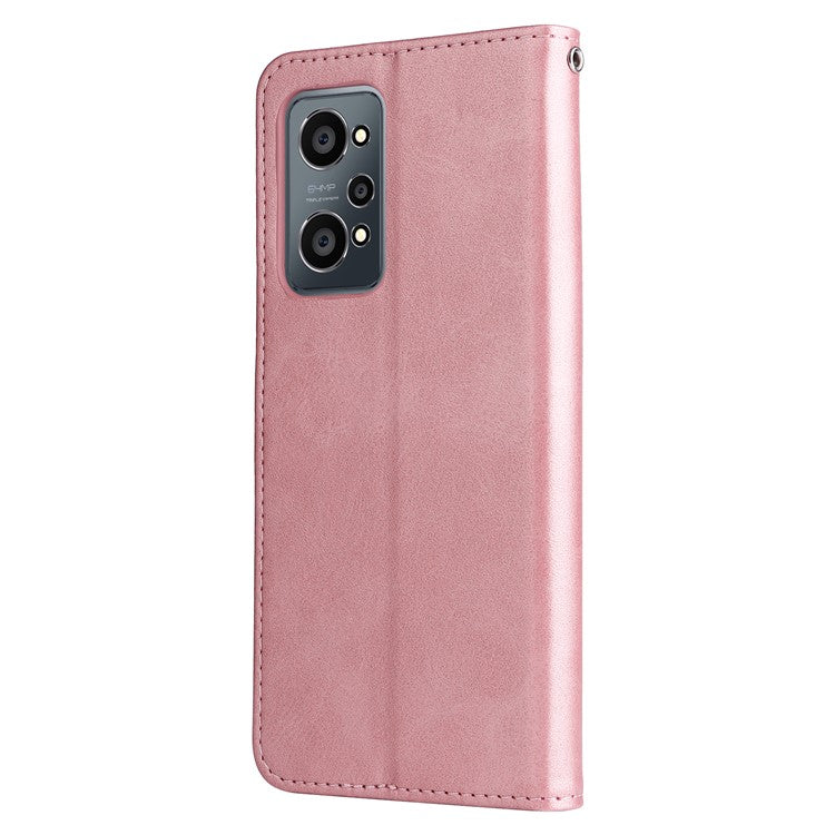 Folding PU Leather Phone Case Zipper Coin Pocket Design Case with Wallet Stand for Realme GT Neo2 5G/GT Neo 3T 5G - Rose Gold