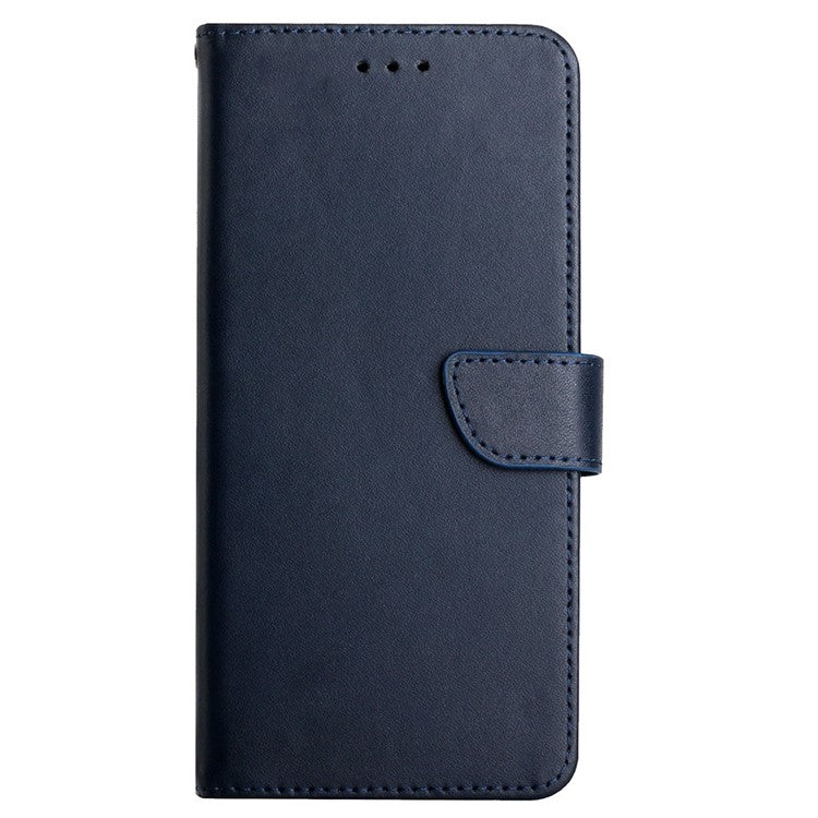 Nappa Texture Genuine Leather Outer Cover + Soft TPU Inner Shell Solid Color Stand Wallet Case for Oppo Reno6 5G - Blue