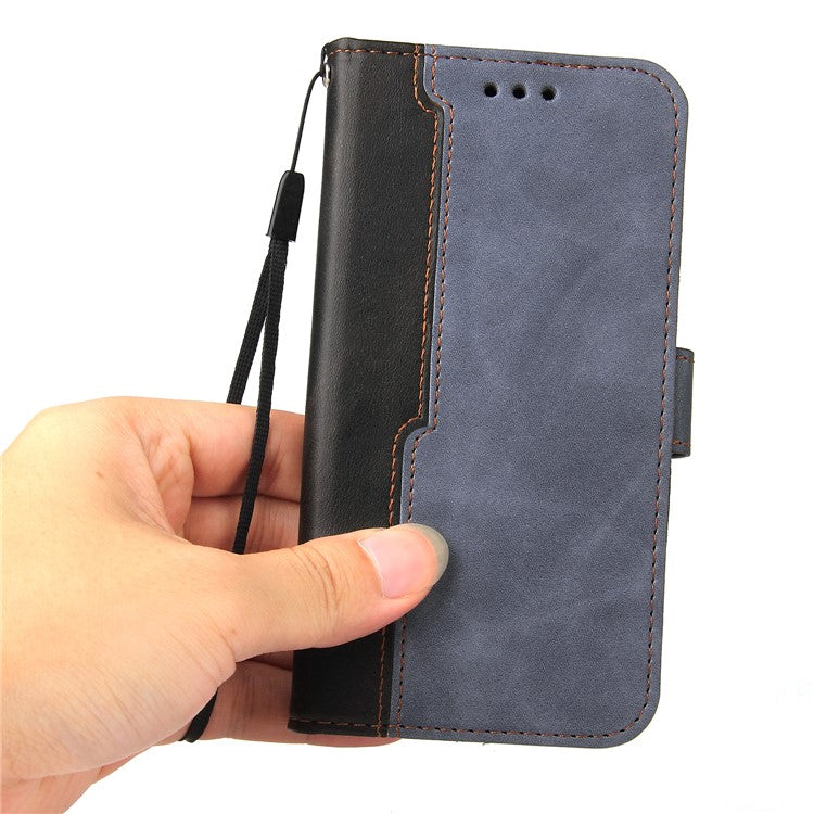 All-round Protection Business Style Splicing Dual-color Anti-fall Stand Wallet Design Phone Shell for Realme 8i/Narzo 50 4G - Grey
