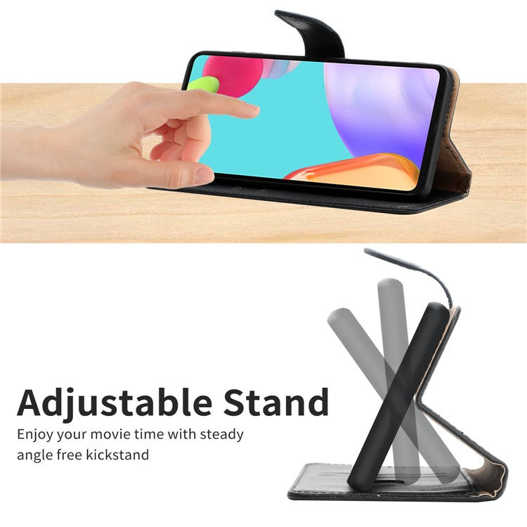 Solid Color Shockproof Nappa Texture Genuine Leather Outer Cover + Soft TPU Inner Shell with Stand Wallet for Oppo A15/A15s - Black