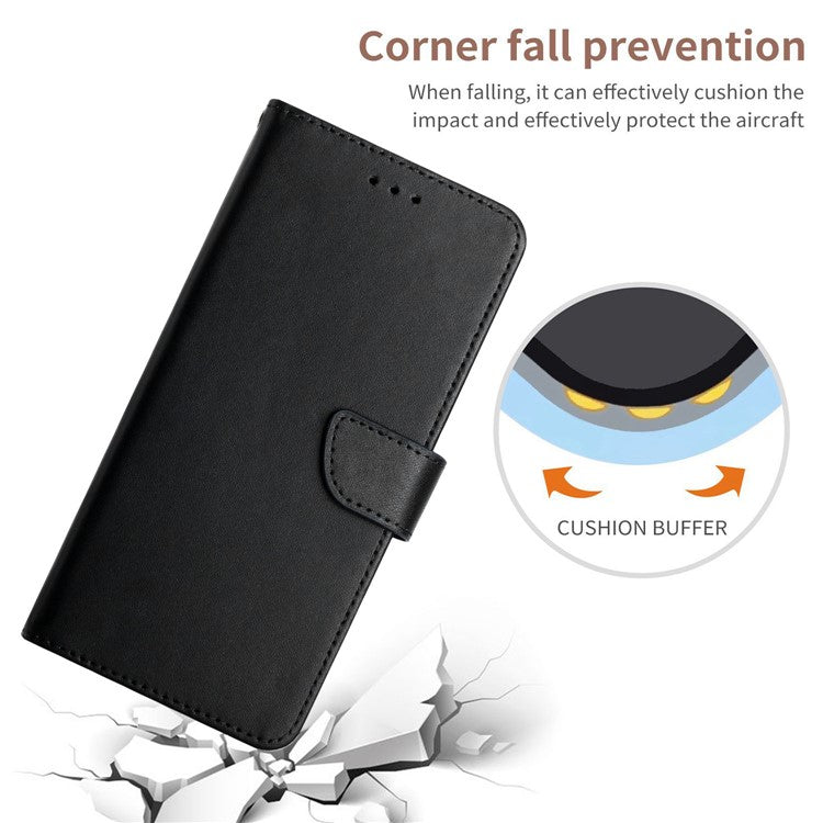 Solid Color Shockproof Nappa Texture Genuine Leather Outer Cover + Soft TPU Inner Shell with Stand Wallet for Oppo A15/A15s - Black