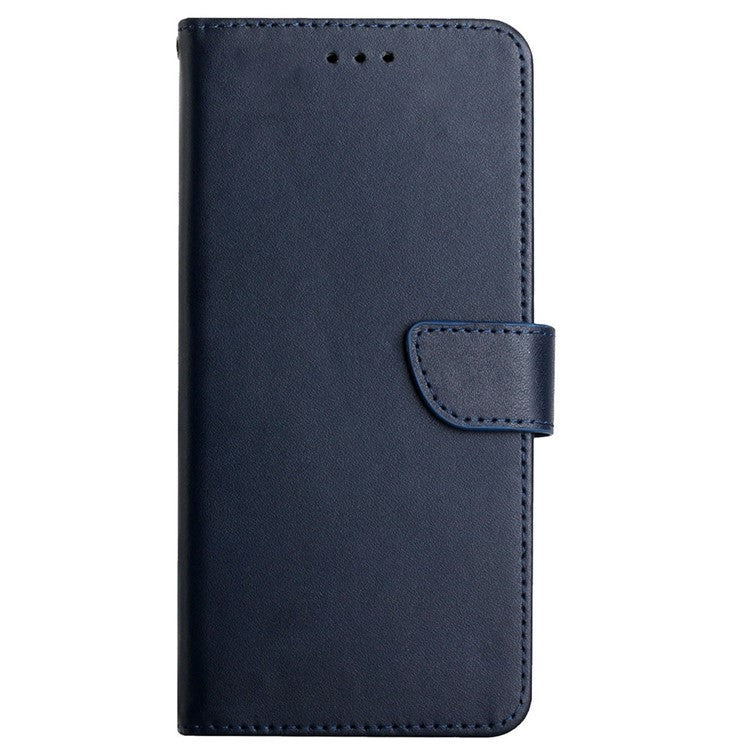 Solid Color Shockproof Nappa Texture Genuine Leather Outer Cover + Soft TPU Inner Shell with Stand Wallet for Oppo A15/A15s - Blue