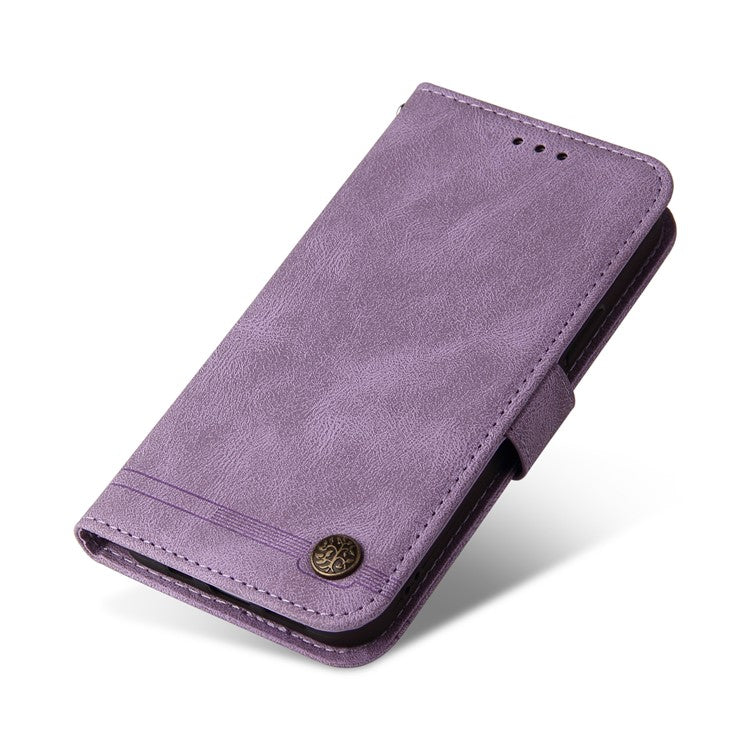 Supporting Stand Retro Tree Pattern Metal Button Decor Wallet PU Leather Phone Case Cover for Oppo Reno6 4G - Purple