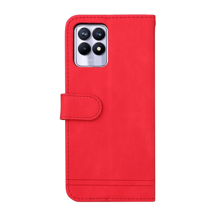 Card Slots Phone Flip Case Retro Tree Pattern Metal Button Decor Stand Wallet PU Leather+TPU Cover for Realme 8i/Narzo 50 4G - Red