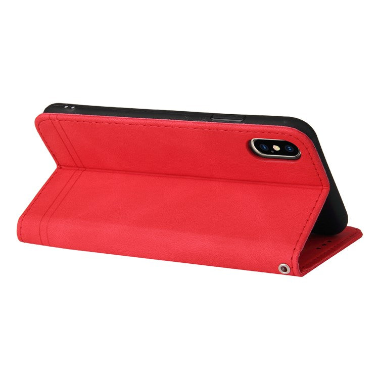 Card Slots Phone Flip Case Retro Tree Pattern Metal Button Decor Stand Wallet PU Leather+TPU Cover for Realme 8i/Narzo 50 4G - Red