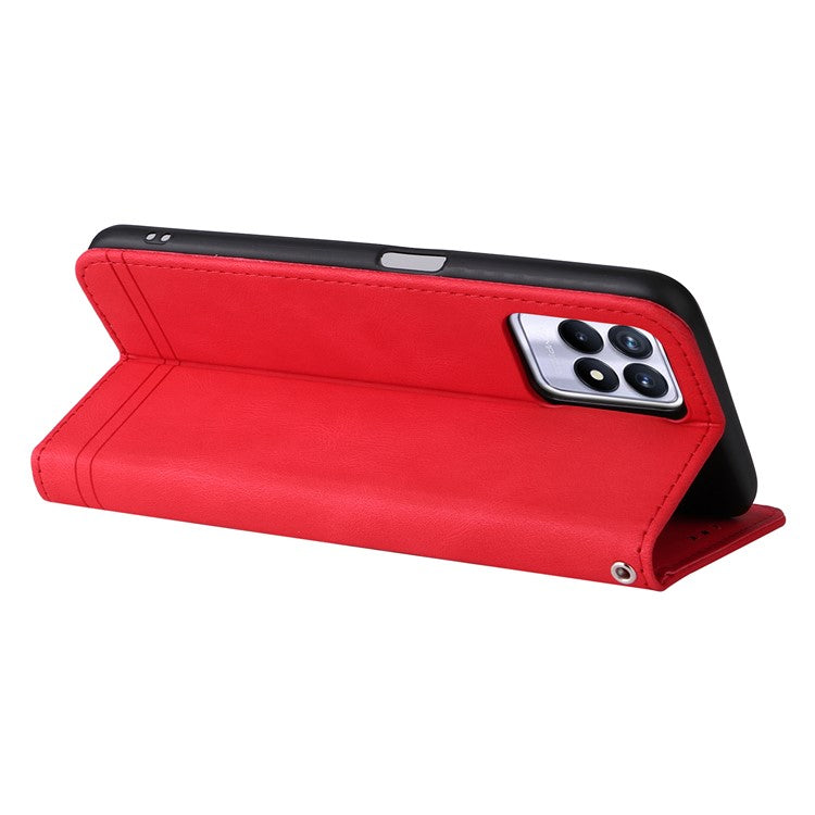 Card Slots Phone Flip Case Retro Tree Pattern Metal Button Decor Stand Wallet PU Leather+TPU Cover for Realme 8i/Narzo 50 4G - Red
