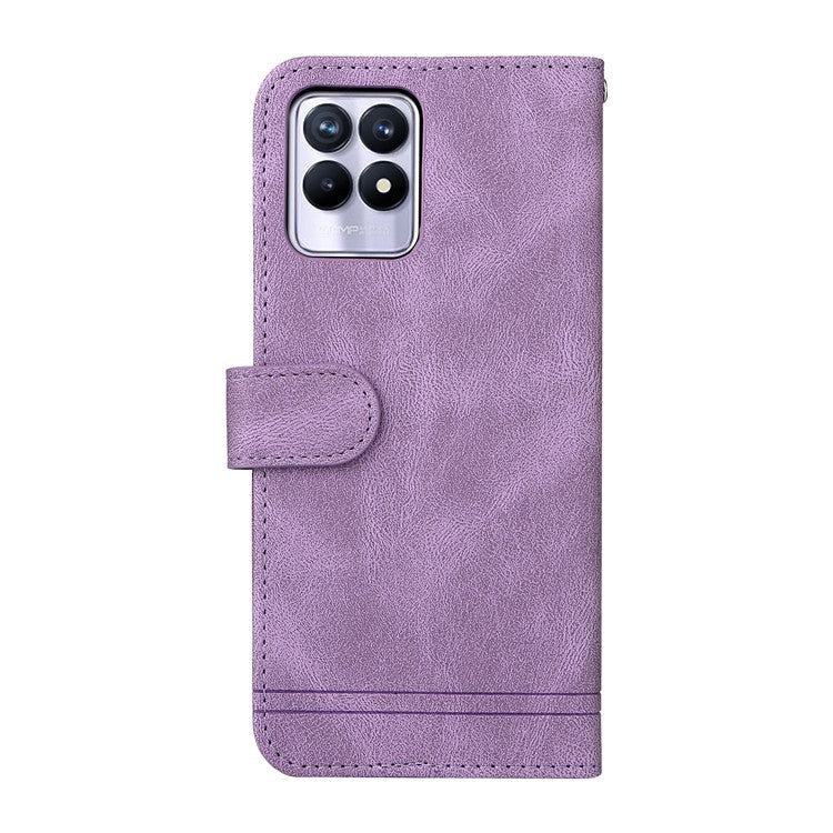 Card Slots Phone Flip Case Retro Tree Pattern Metal Button Decor Stand Wallet PU Leather+TPU Cover for Realme 8i/Narzo 50 4G - Purple