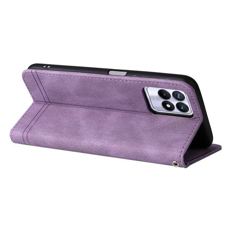 Card Slots Phone Flip Case Retro Tree Pattern Metal Button Decor Stand Wallet PU Leather+TPU Cover for Realme 8i/Narzo 50 4G - Purple