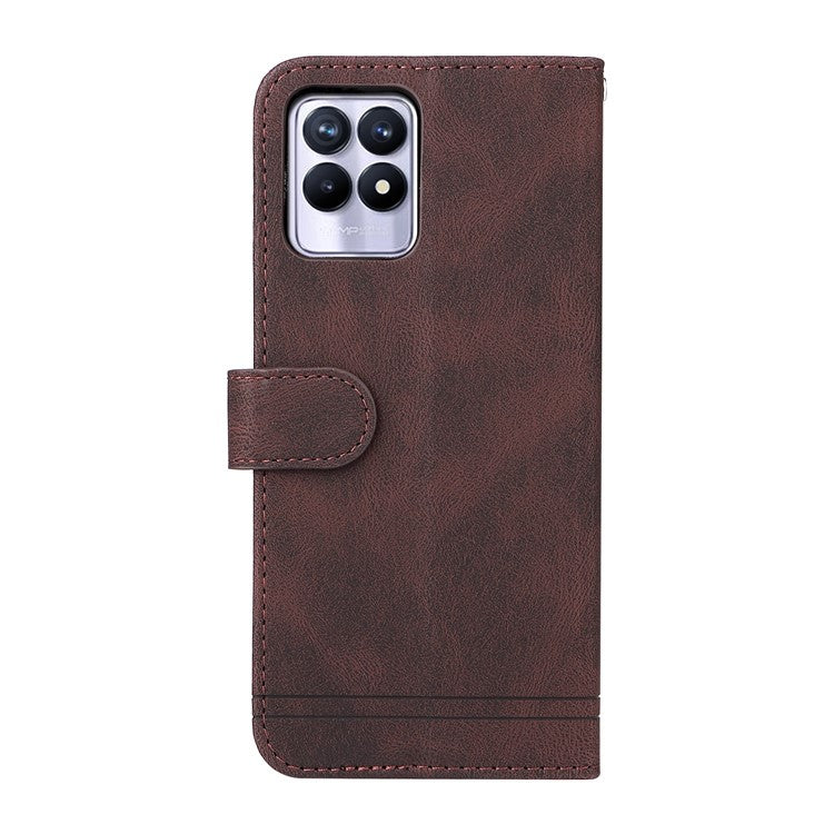 Card Slots Phone Flip Case Retro Tree Pattern Metal Button Decor Stand Wallet PU Leather+TPU Cover for Realme 8i/Narzo 50 4G - Brown