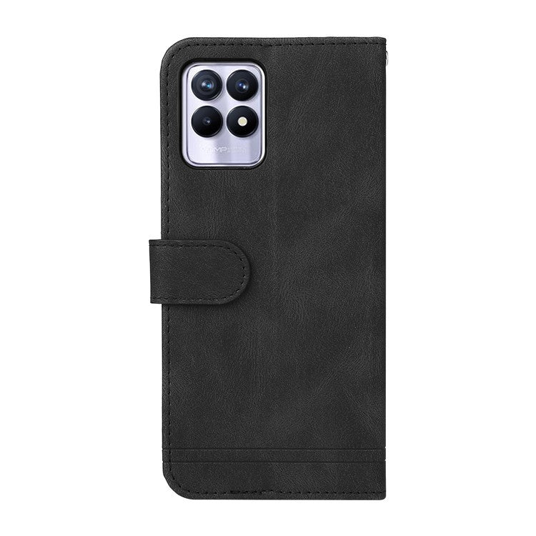 Card Slots Phone Flip Case Retro Tree Pattern Metal Button Decor Stand Wallet PU Leather+TPU Cover for Realme 8i/Narzo 50 4G - Black