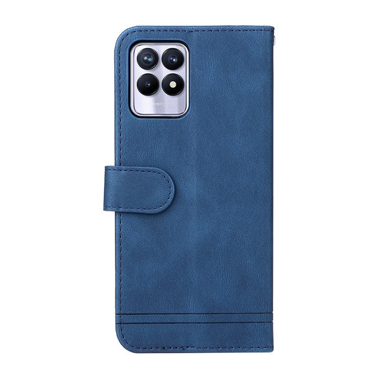Card Slots Phone Flip Case Retro Tree Pattern Metal Button Decor Stand Wallet PU Leather+TPU Cover for Realme 8i/Narzo 50 4G - Blue