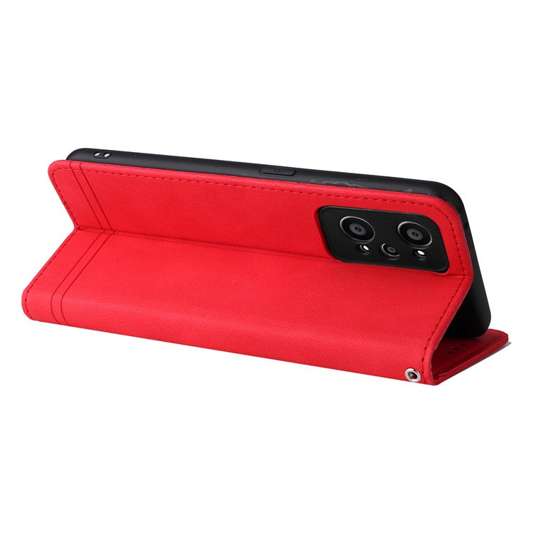 Retro Tree Pattern Metal Button Decor Stand Wallet PU Leather Phone Case Cover for Realme GT Neo2 5G/GT Neo 3T 5G - Red
