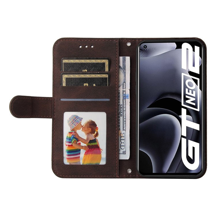 Retro Tree Pattern Metal Button Decor Stand Wallet PU Leather Phone Case Cover for Realme GT Neo2 5G/GT Neo 3T 5G - Brown