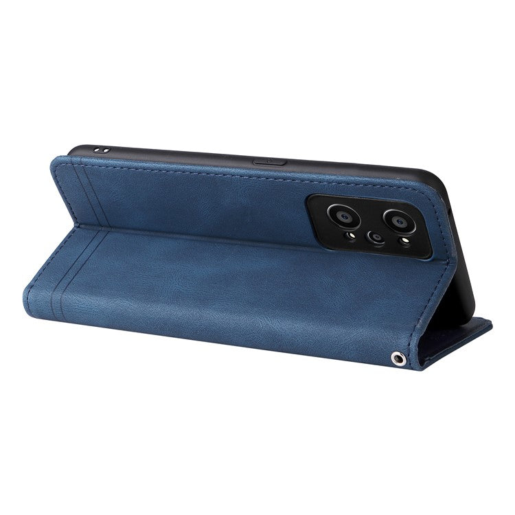 Retro Tree Pattern Metal Button Decor Stand Wallet PU Leather Phone Case Cover for Realme GT Neo2 5G/GT Neo 3T 5G - Blue