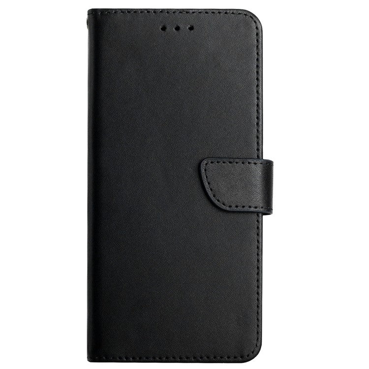 For Realme 8/8 Pro Genuine Leather Nappa Texture Case Fingerprint-proof Solid Color Flip Wallet Phone Shell with Stand - Black