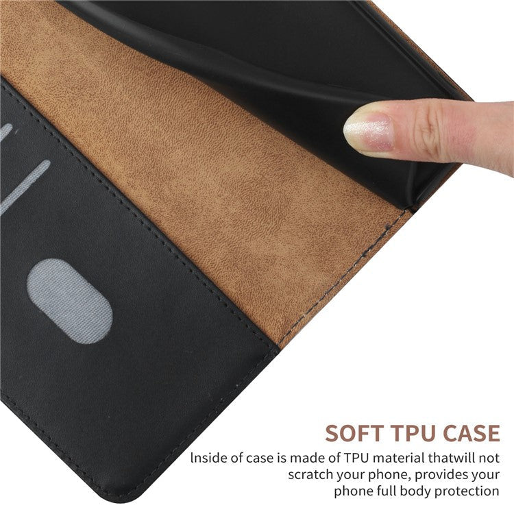 For Realme 7 Pro Genuine Leather Nappa Texture Case Anti-scratch Drop-proof Solid Color Wallet Phone Cover with Stand - Black