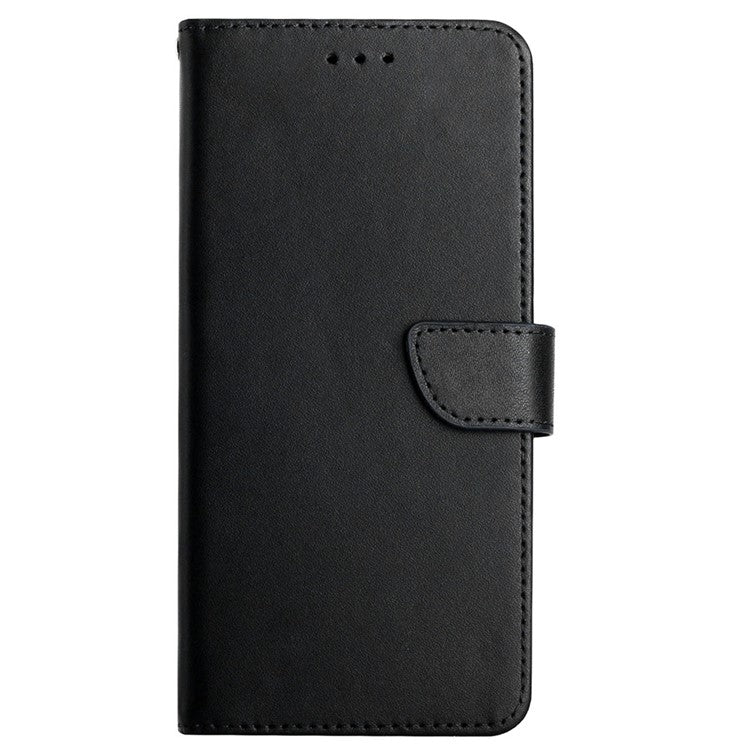 For Realme 7 Pro Genuine Leather Nappa Texture Case Anti-scratch Drop-proof Solid Color Wallet Phone Cover with Stand - Black