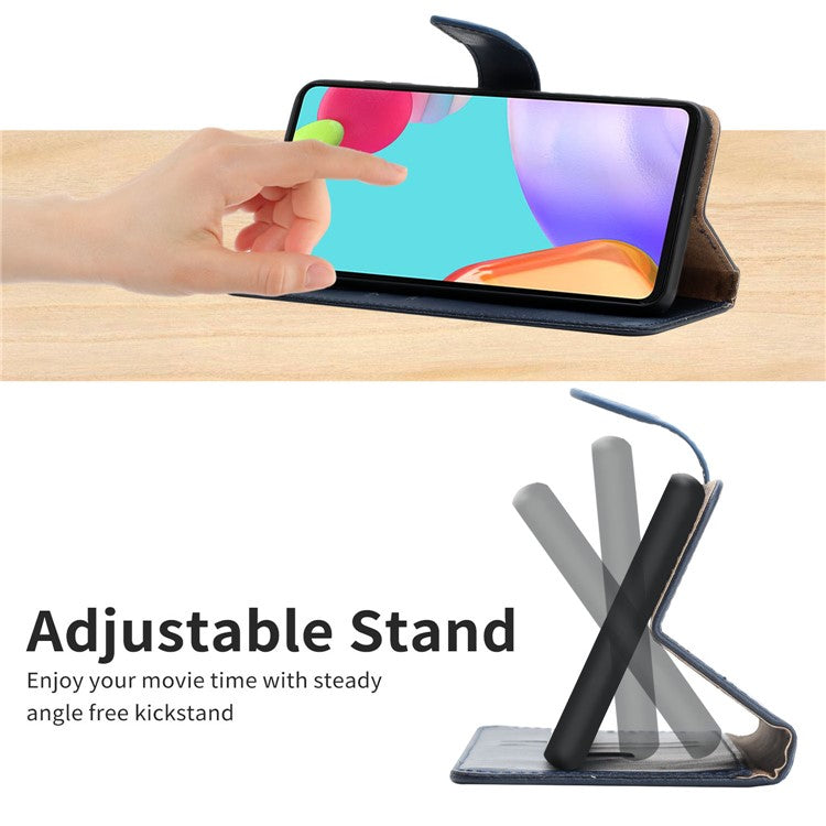 Solid Color Nappa Texture Genuine Leather Folio Flip Outer Cover + Soft TPU Inner Shell with Stand Wallet for Realme Narzo 20 Pro/7 (Asia)/(Global) - Blue