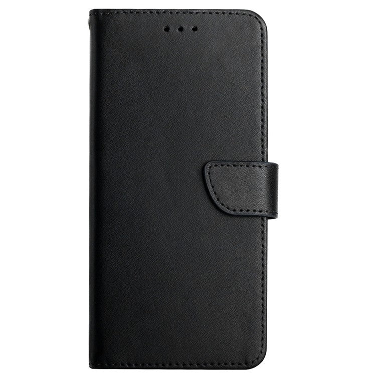 Genuine Leather Case Stand Wallet Design Nappa Texture Magnetic Closure Phone Cover Shell for Realme 8i/Narzo 50 4G - Black
