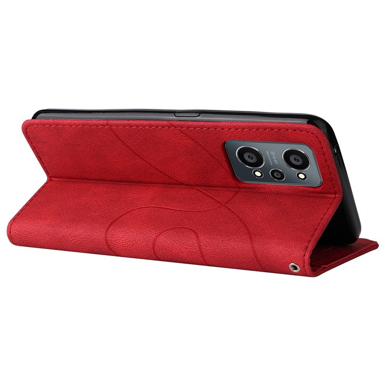 For Realme GT Neo2 5G/GT Neo 3T 5G KT Leather Series-1 Stylish Two-color Splicing Style Anti-Scratch TPU+ PU Leather Wallet Design Phone Case with Stand - Red