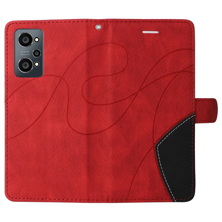 For Realme GT Neo2 5G/GT Neo 3T 5G KT Leather Series-1 Stylish Two-color Splicing Style Anti-Scratch TPU+ PU Leather Wallet Design Phone Case with Stand - Red