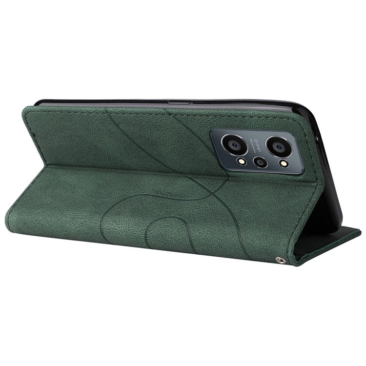 For Realme GT Neo2 5G/GT Neo 3T 5G KT Leather Series-1 Stylish Two-color Splicing Style Anti-Scratch TPU+ PU Leather Wallet Design Phone Case with Stand - Green
