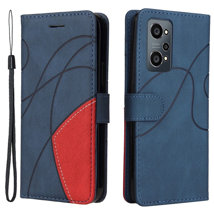 For Realme GT Neo2 5G/GT Neo 3T 5G KT Leather Series-1 Stylish Two-color Splicing Style Anti-Scratch TPU+ PU Leather Wallet Design Phone Case with Stand - Blue