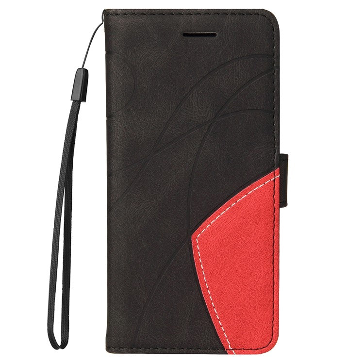 For Realme 8i/Narzo 50 4G KT Leather Series-1 Dual-color Splicing Scratch-resistant Stylish Wrist Strap PU Leather Wallet Phone Case Shell with Stand - Black