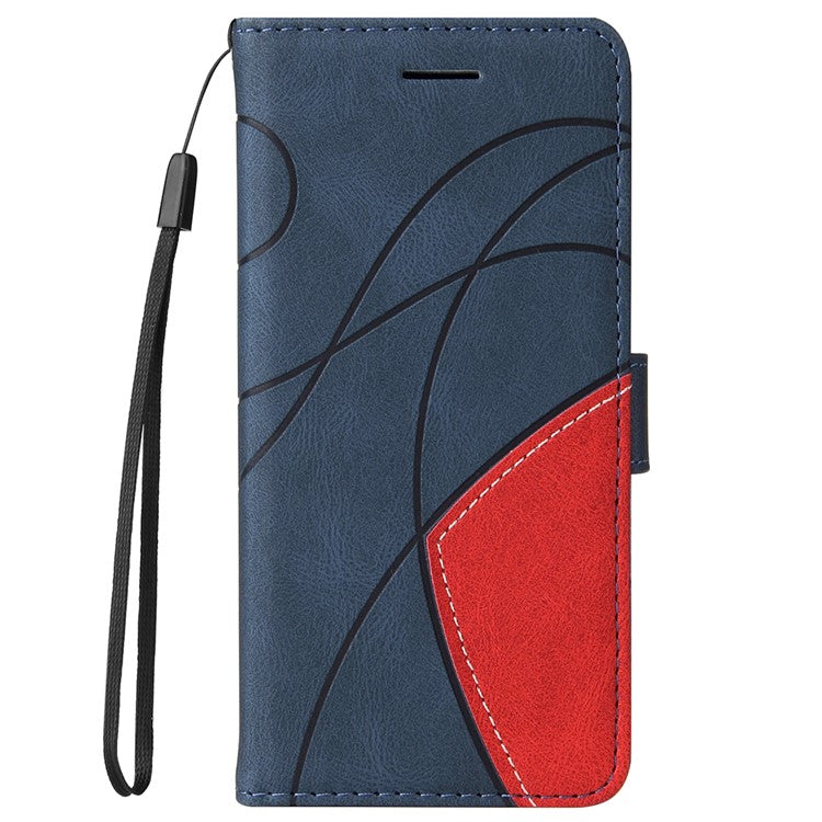 For Realme 8i/Narzo 50 4G KT Leather Series-1 Dual-color Splicing Scratch-resistant Stylish Wrist Strap PU Leather Wallet Phone Case Shell with Stand - Blue