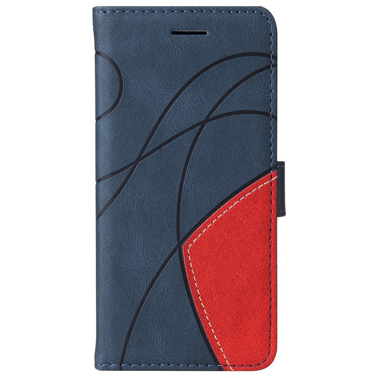 For Realme 8i/Narzo 50 4G KT Leather Series-1 Dual-color Splicing Scratch-resistant Stylish Wrist Strap PU Leather Wallet Phone Case Shell with Stand - Blue