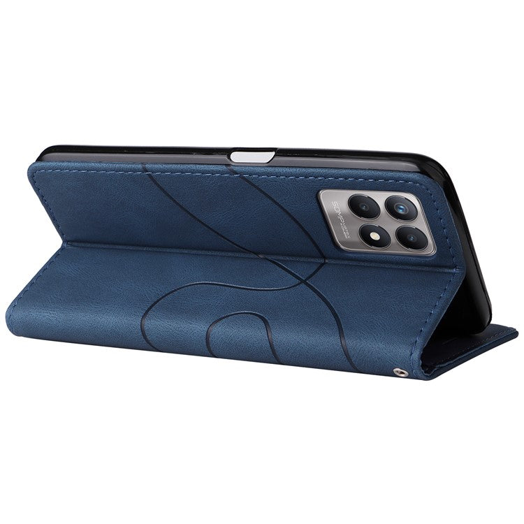 For Realme 8i/Narzo 50 4G KT Leather Series-1 Dual-color Splicing Scratch-resistant Stylish Wrist Strap PU Leather Wallet Phone Case Shell with Stand - Blue