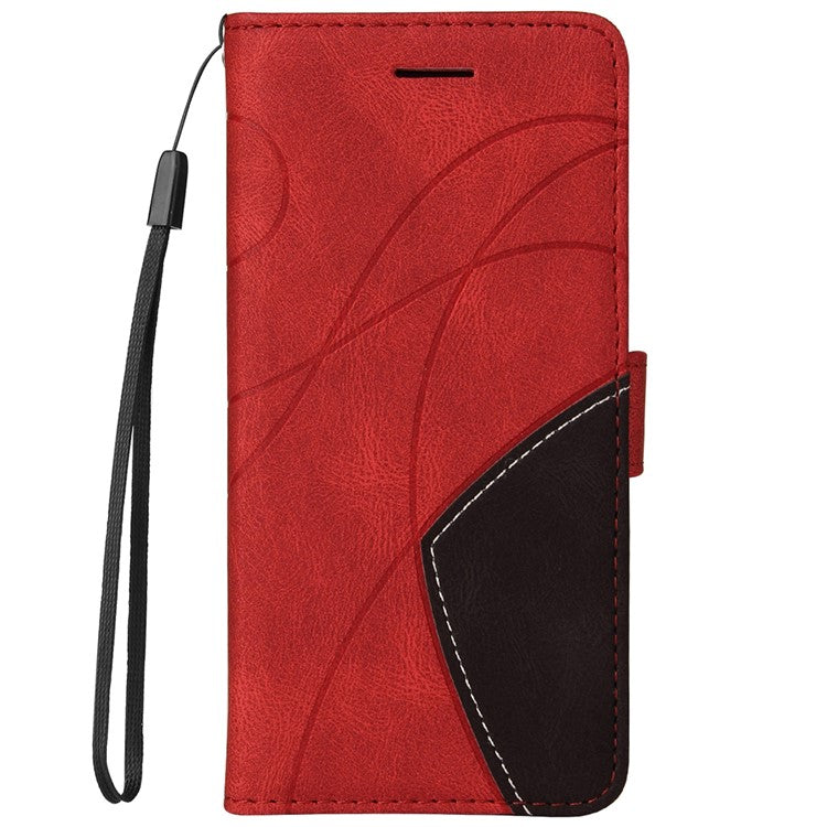 For Realme 8i/Narzo 50 4G KT Leather Series-1 Dual-color Splicing Scratch-resistant Stylish Wrist Strap PU Leather Wallet Phone Case Shell with Stand - Red