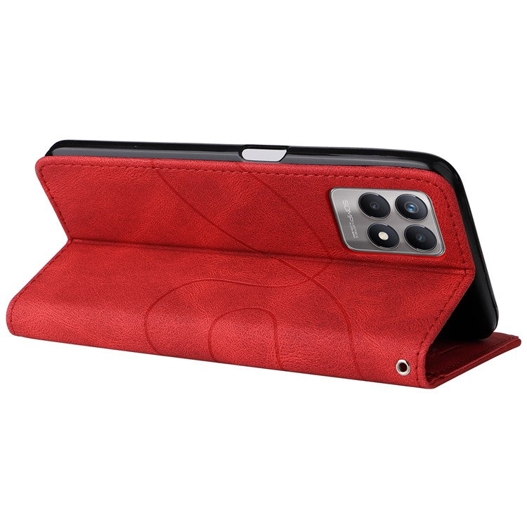 For Realme 8i/Narzo 50 4G KT Leather Series-1 Dual-color Splicing Scratch-resistant Stylish Wrist Strap PU Leather Wallet Phone Case Shell with Stand - Red