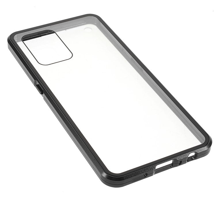 Metal Frame + Double-sided Tempered Glass Hybrid Cover Magnetic Absorption Full Coverage Phone Case for Oppo A74 4G / F19 - Black