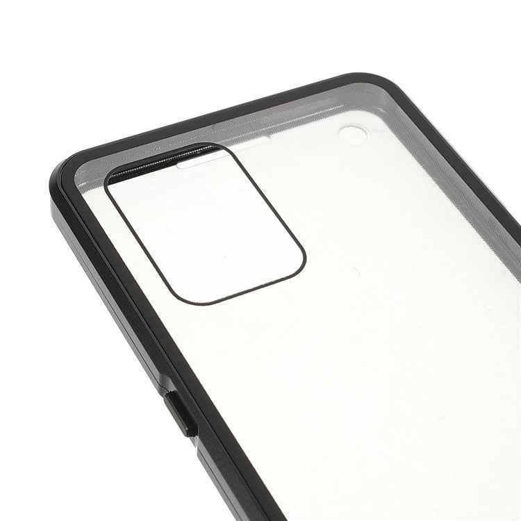 Metal Frame + Double-sided Tempered Glass Hybrid Cover Magnetic Absorption Full Coverage Phone Case for Oppo A74 4G / F19 - Black