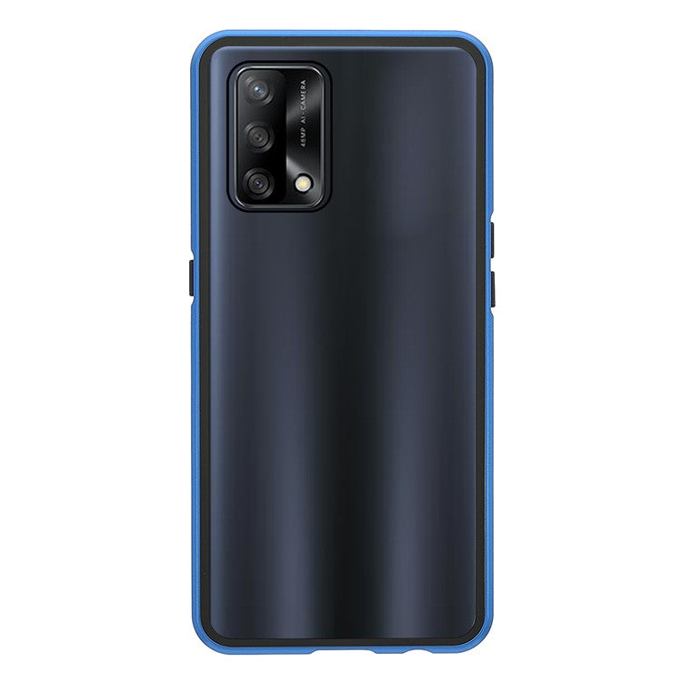 Metal Frame + Double-sided Tempered Glass Hybrid Cover Magnetic Absorption Full Coverage Phone Case for Oppo A74 4G/F19 - Blue