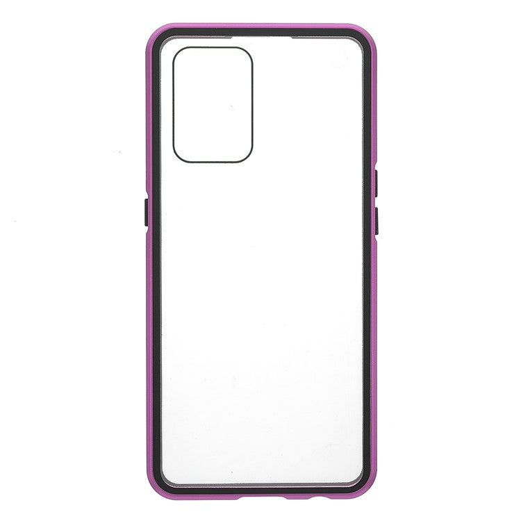 Metal Frame + Double-sided Tempered Glass Hybrid Cover Magnetic Absorption Full Coverage Phone Case for Oppo A74 4G/F19 - Purple