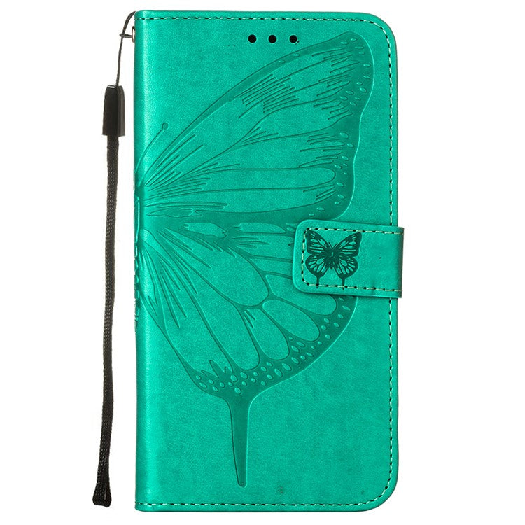 Wallet Design Case Imprinting Big Butterfly Flower Pattern Anti-scratch Drop-proof PU Leather Stand Phone Cover with Strap for Oppo A16/A16s/A54s/A55 5G - Green