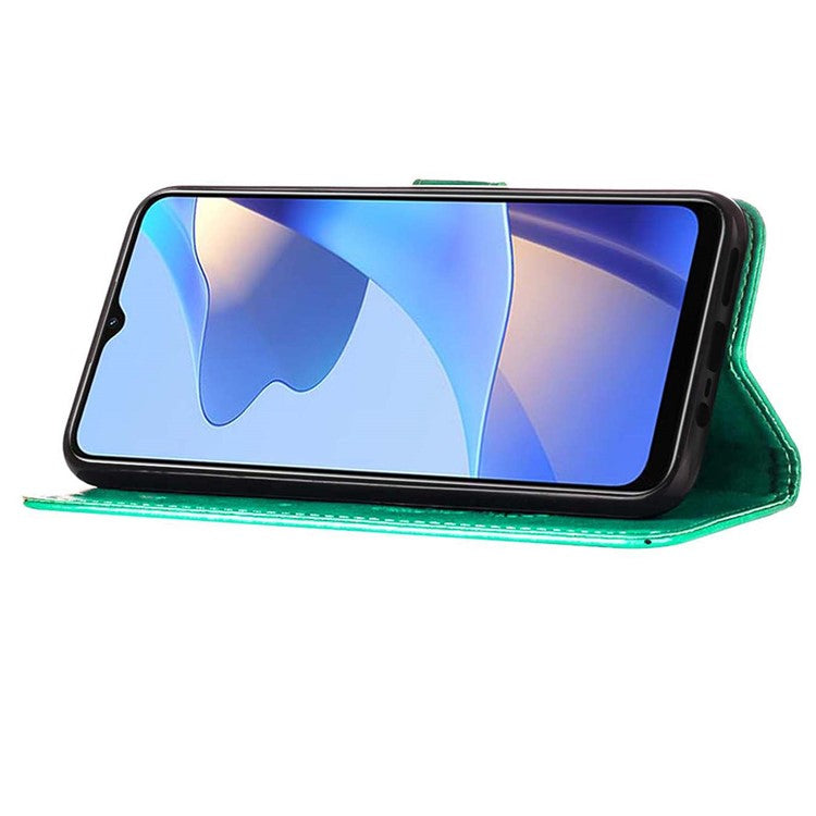 Wallet Design Case Imprinting Big Butterfly Flower Pattern Anti-scratch Drop-proof PU Leather Stand Phone Cover with Strap for Oppo A16/A16s/A54s/A55 5G - Green