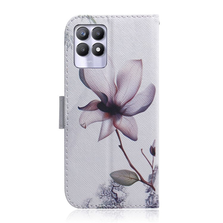 Pattern Printing Full Body Protective PU Leather Phone Case Stand Magnetic Wallet Folio Cover for Realme 8i/Narzo 50 4G - Magnolia Flower