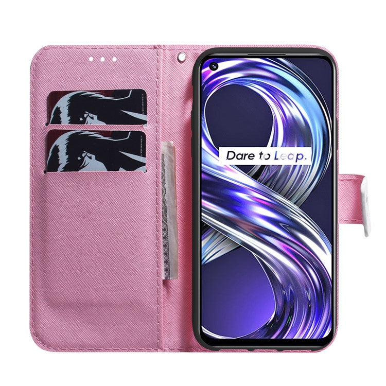 Pattern Printing Full Body Protective PU Leather Phone Case Stand Magnetic Wallet Folio Cover for Realme 8i/Narzo 50 4G - Magnolia Flower