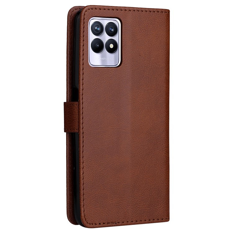 For Realme 8i/Narzo 50 4G KT Leather Series-2 Solid Color Anti-scratch PU Leather Shell Magnetic Closure Wrist Strap Phone Cover with Wallet Stand - Brown
