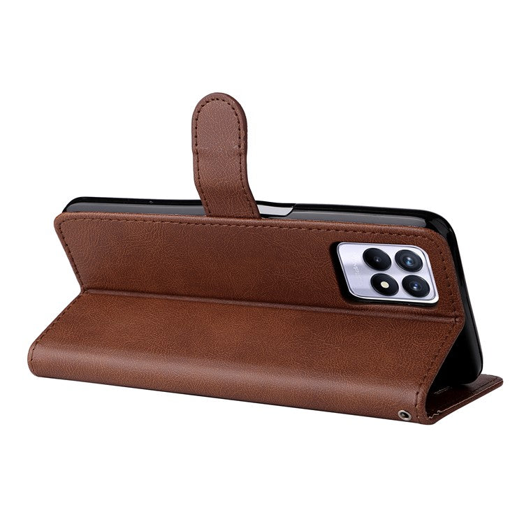 For Realme 8i/Narzo 50 4G KT Leather Series-2 Solid Color Anti-scratch PU Leather Shell Magnetic Closure Wrist Strap Phone Cover with Wallet Stand - Brown