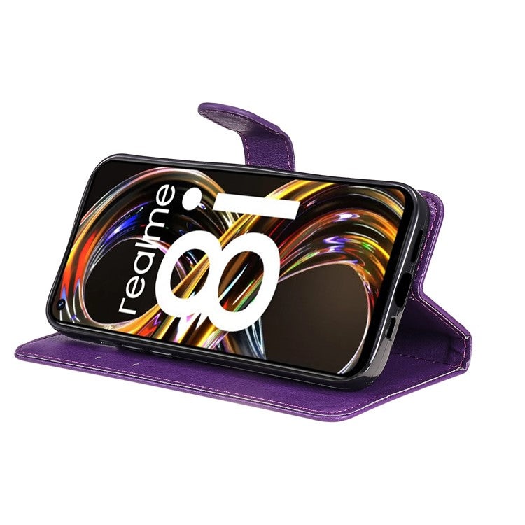 For Realme 8i/Narzo 50 4G KT Leather Series-2 Solid Color Anti-scratch PU Leather Shell Magnetic Closure Wrist Strap Phone Cover with Wallet Stand - Purple